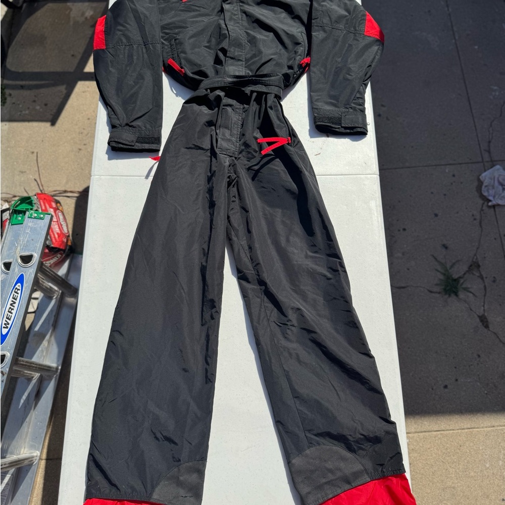 Vtg 80s 90s Columbia Bugaboo One Piece Ski Suit Snowsuit Mens Black Red Medium